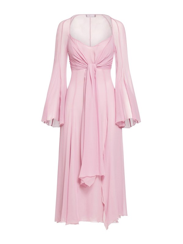 BLUMARINE: maxi dresses - Semisheer dress with knot on neckline