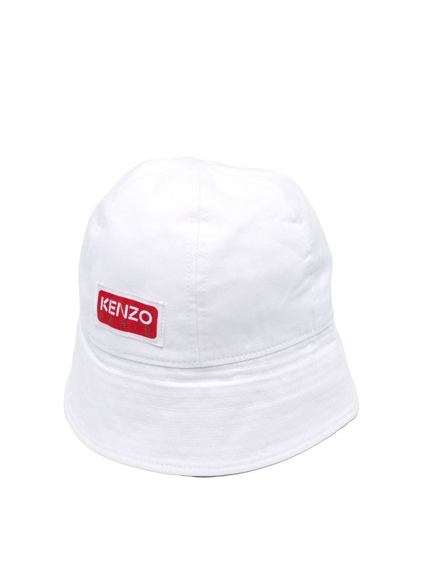KENZO: hats & caps - Logo-patch cotton bucket hat