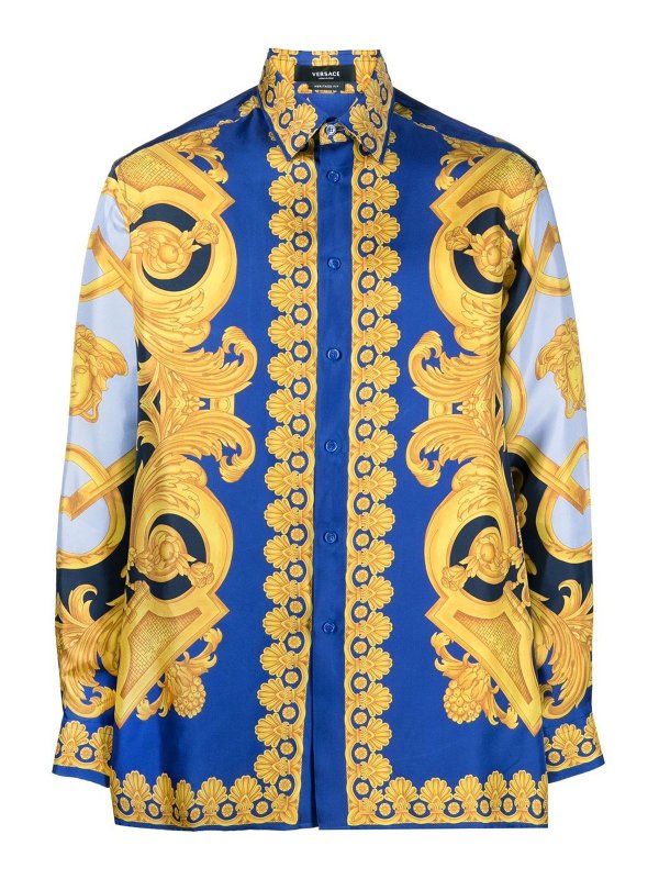 VERSACE: shirts - Baroque-pattern silk print shirt