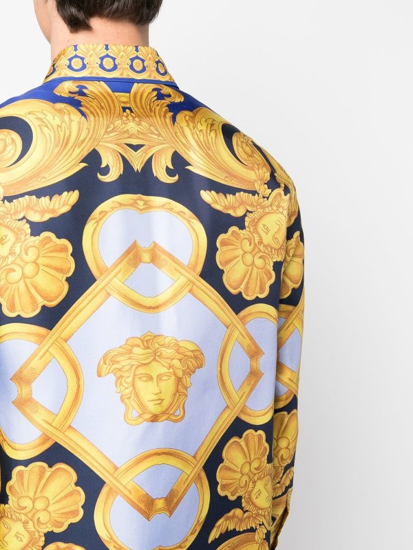 Baroque-pattern silk print shirt shop online: VERSACE