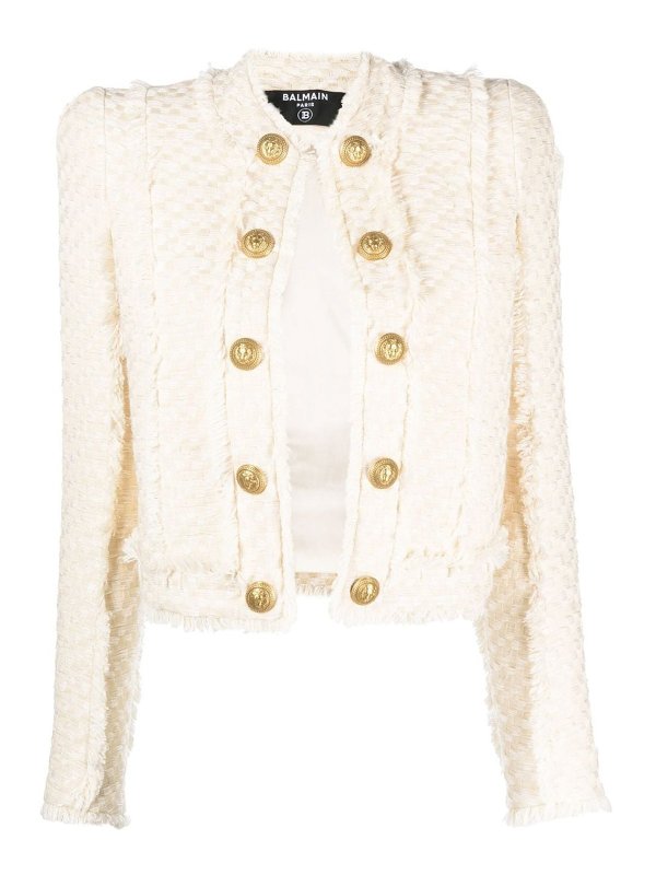 Balmain: casual jackets - Double-breasted tweed jacket