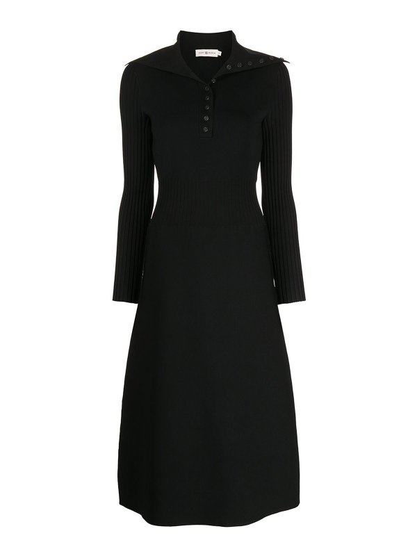 TORY BURCH: maxi dresses - Polo sweater dress with ribbed paneling