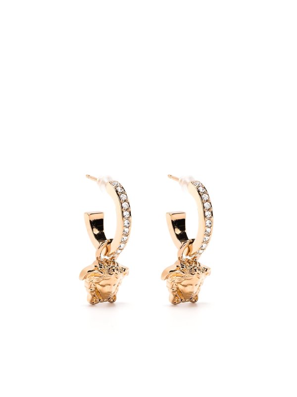 VERSACE: Earrings - Gold-tone embellished medusa hoop earrings