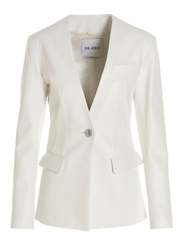 The Attico: blazers - Leather single breast blazer jacket