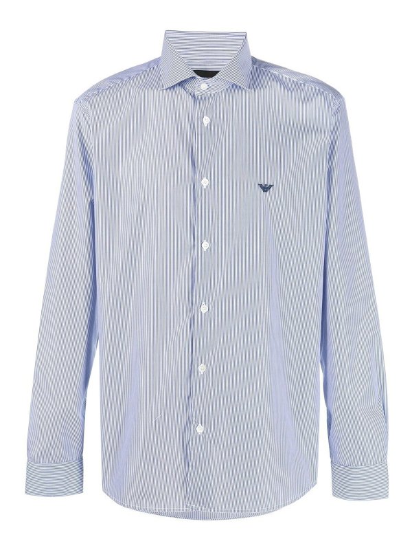 EMPORIO ARMANI: shirts - Slim-fit cotton shirt with pinstripe pattern