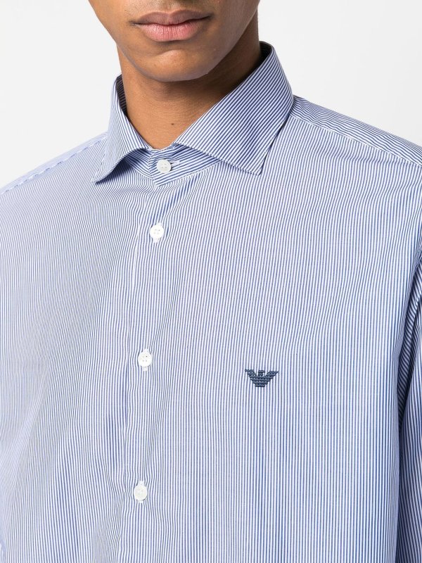 Slim-fit cotton shirt with pinstripe pattern shop online: EMPORIO ARMANI