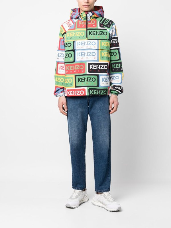 Kenzo Labeled half-zip windbreaker with hoodie | FD55BL0539NGMU