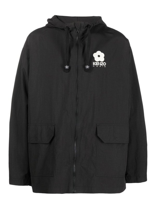 KENZO: casual jackets - Zip-up hooded jacket with logo