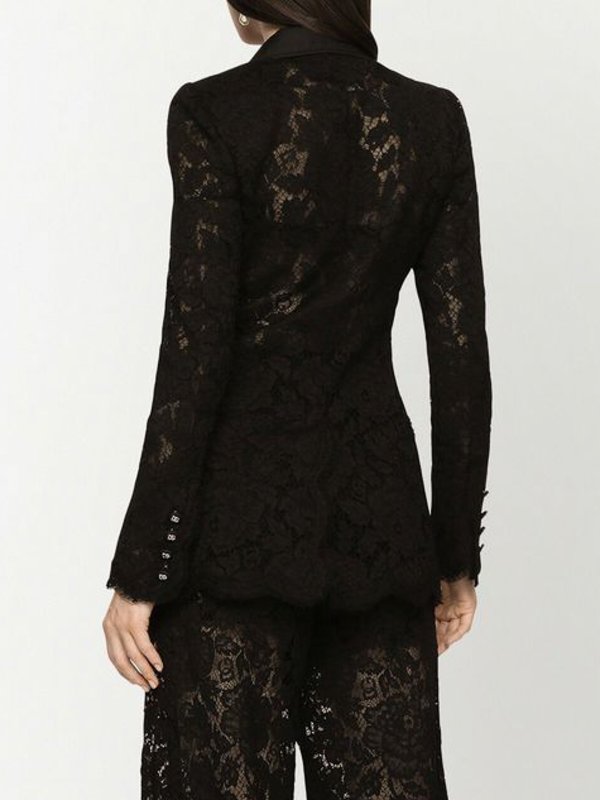 Floral lace-detail double-breasted blazer shop online: DOLCE & GABBANA