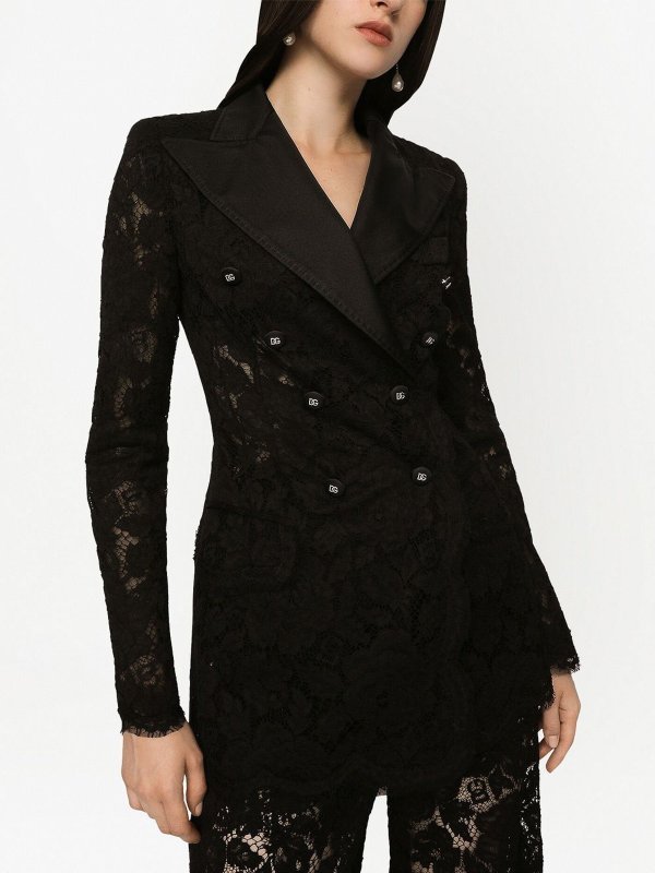 DOLCE & GABBANA buy online Floral lace-detail double-breasted blazer