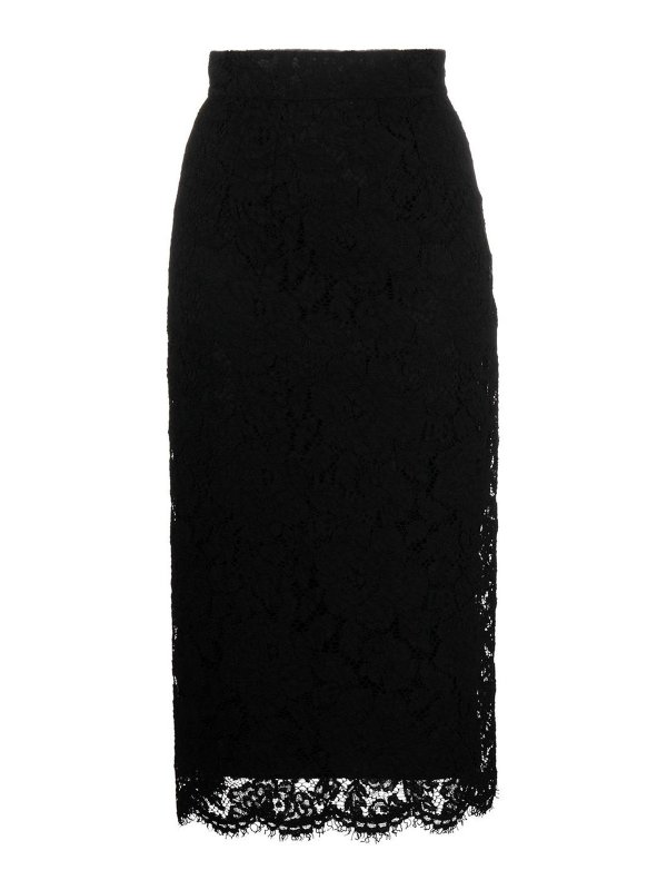 DOLCE & GABBANA: Knee length skirts & Midi - High waisted lace-detail skirt