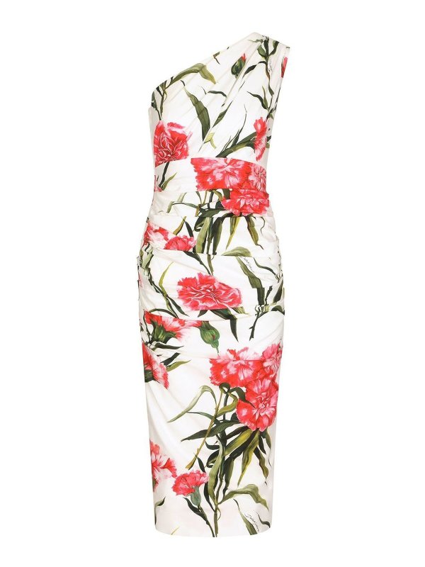 DOLCE & GABBANA: cocktail dresses - One-shoulder silk dress with floral print