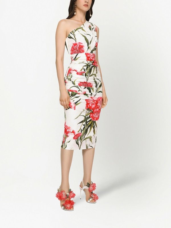 DOLCE & GABBANA: cocktail dresses online - One-shoulder silk dress with floral print