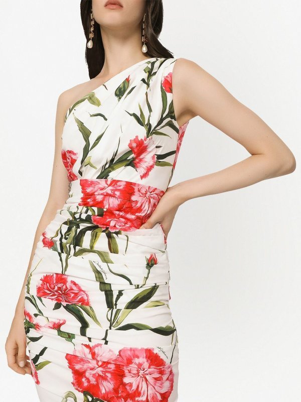 One-shoulder silk dress with floral print shop online: DOLCE & GABBANA