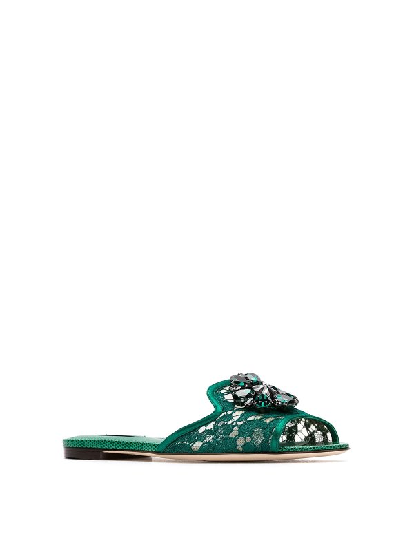 DOLCE & GABBANA: sandals online - Flat lace sandals with hardware