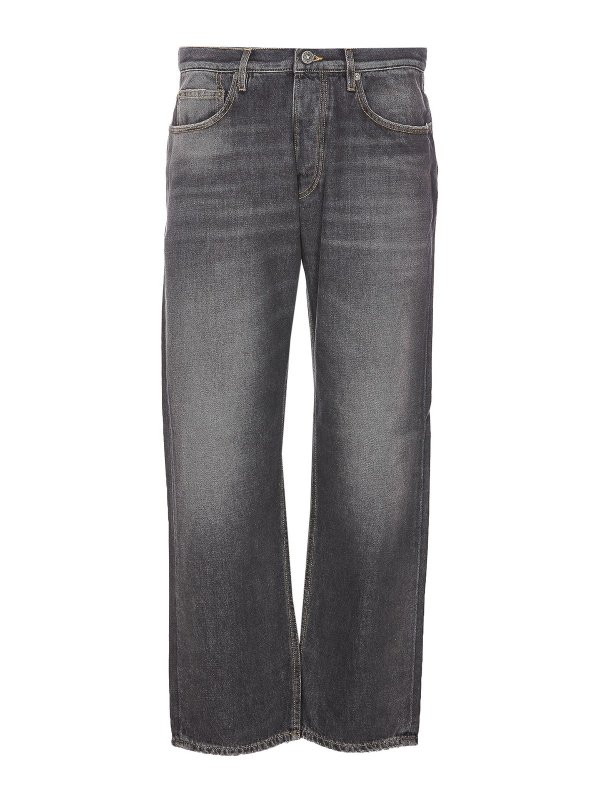 GOLDEN GOOSE: flared jeans - Wide leg Jeans with faded effect and logo