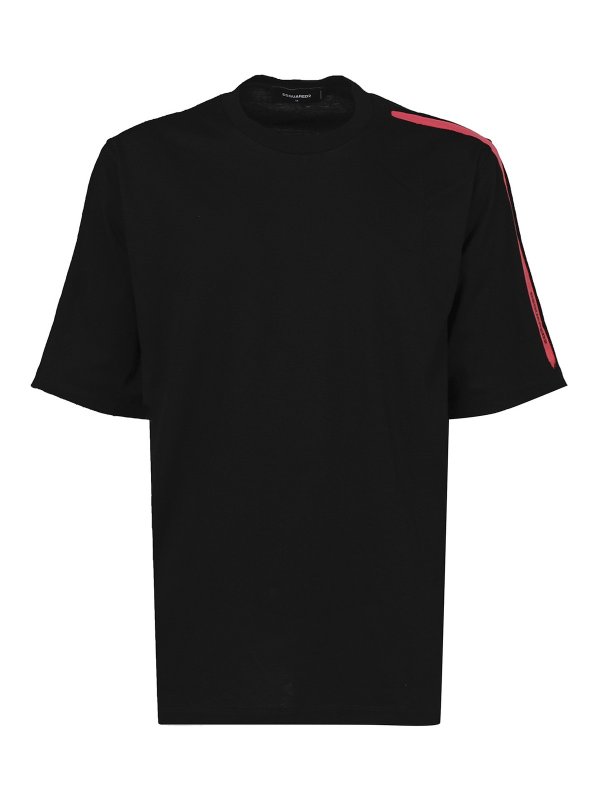 DSQUARED2: t-shirts - Crewneck cotton t-shirt with side stripes