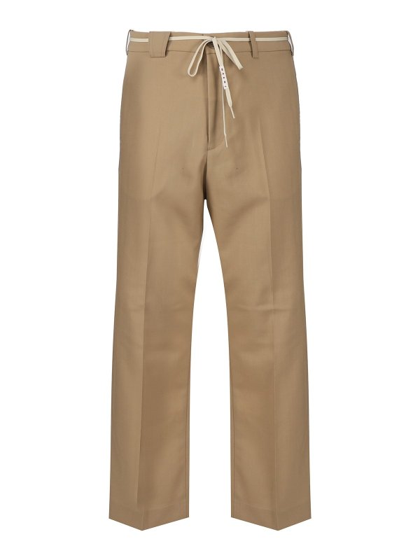 Marni: casual trousers - Straight leg wool trousers with string