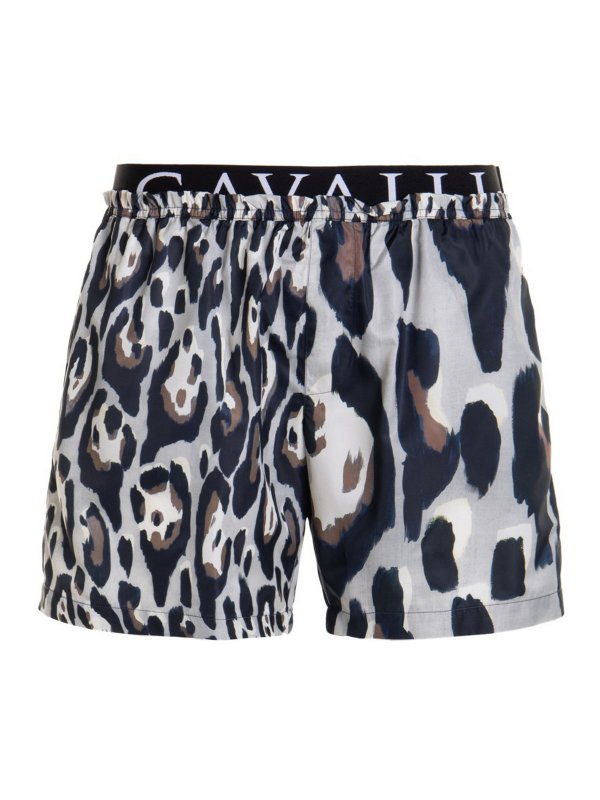 ROBERTO CAVALLI: Costumi piscina e boxer - Costume leopardato con logo