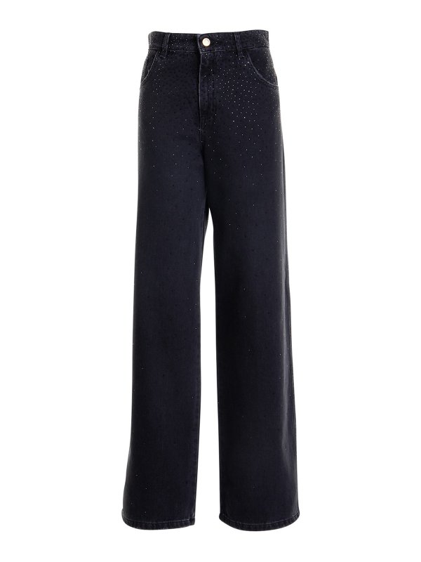 BLUMARINE: flared jeans - Wide leg jeans in cotton with logo