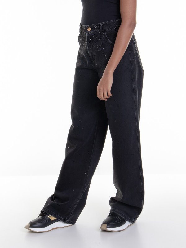 BLUMARINE: flared jeans online - Wide leg jeans in cotton with logo