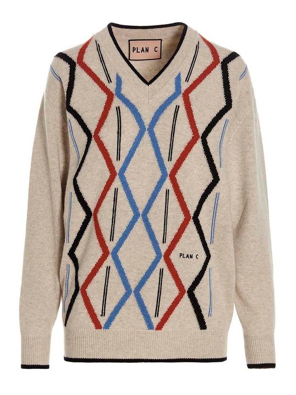 PLAN C: Strickpullover mit V-Ausschnitt - V-Pullover - Bunt