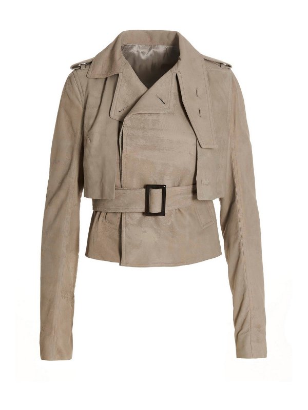 RICK OWENS: leather jacket - Mini trench jacket
