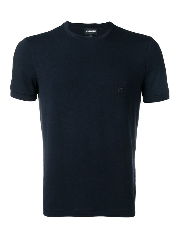 GIORGIO ARMANI: t-shirt - T-shirt ricamata blu navy