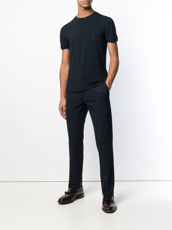 GIORGIO ARMANI: t-shirt online - T-shirt ricamata blu navy