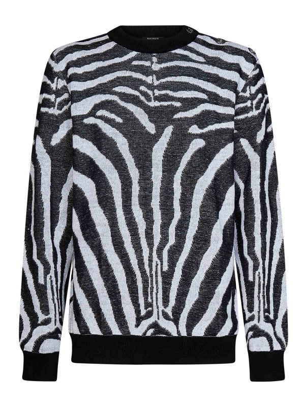 Balmain: crew necks - Zebra patterned crewneck
