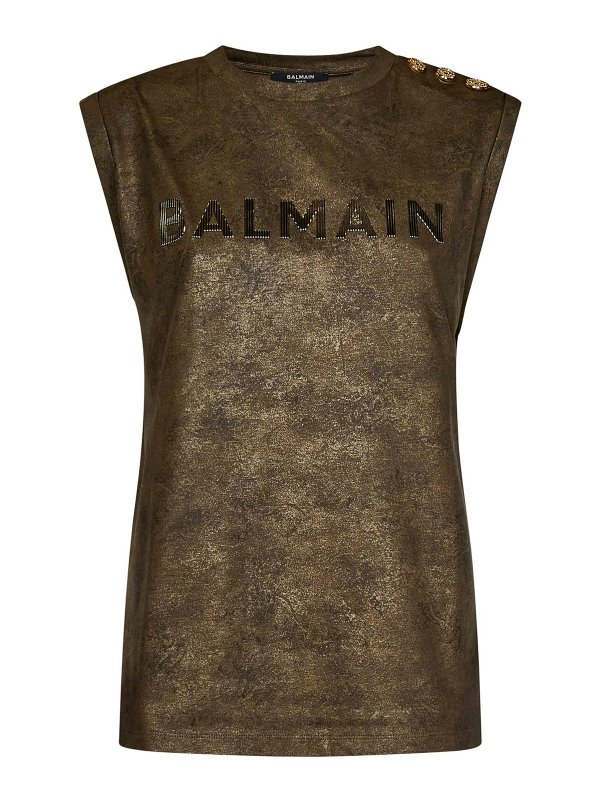 Balmain: t-shirt - Top con logo con bottoni