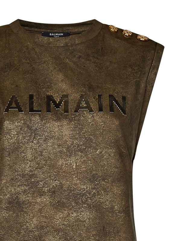 The Best Shops Balmain: t-shirt - Top con logo con bottoni
