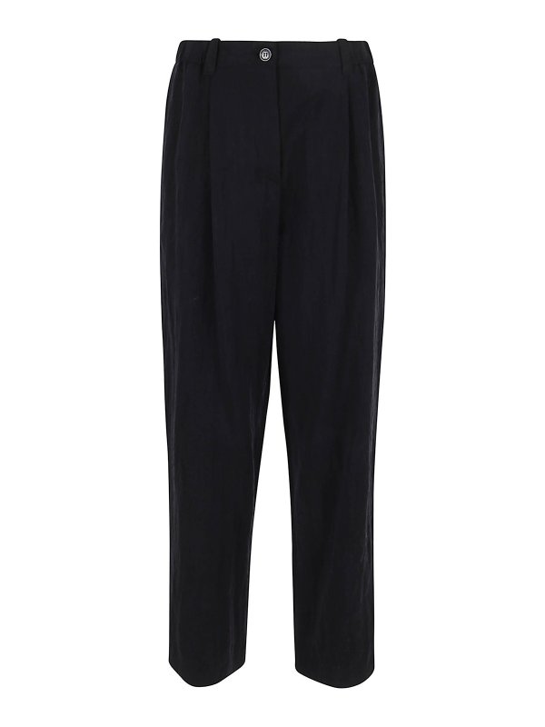 KENZO: casual trousers - Pleated lyocell pants
