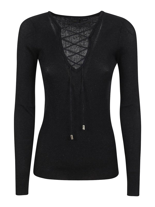 Pinko: Strickpullover mit V-Ausschnitt - V-Pullover - Schwarz