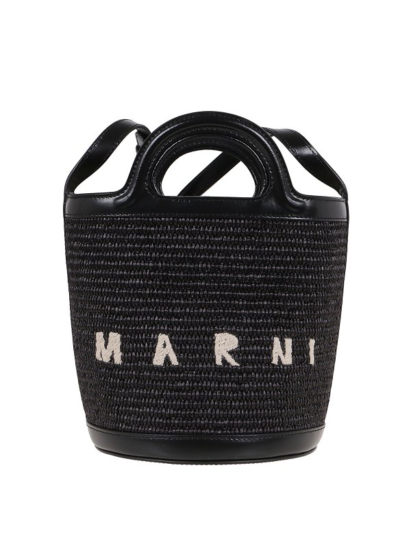Marni: Bucket bags - Raffia and leather bucket bag
