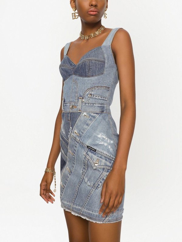 Heart neckline denim dress shop online: DOLCE & GABBANA