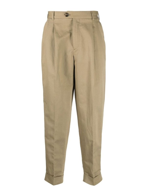 PT TORINO: casual trousers - Cotton trousers with front pleats