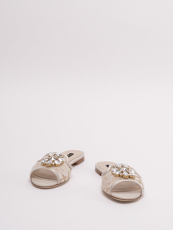 DOLCE & GABBANA: sandals online - flat sandals with lace and brooch