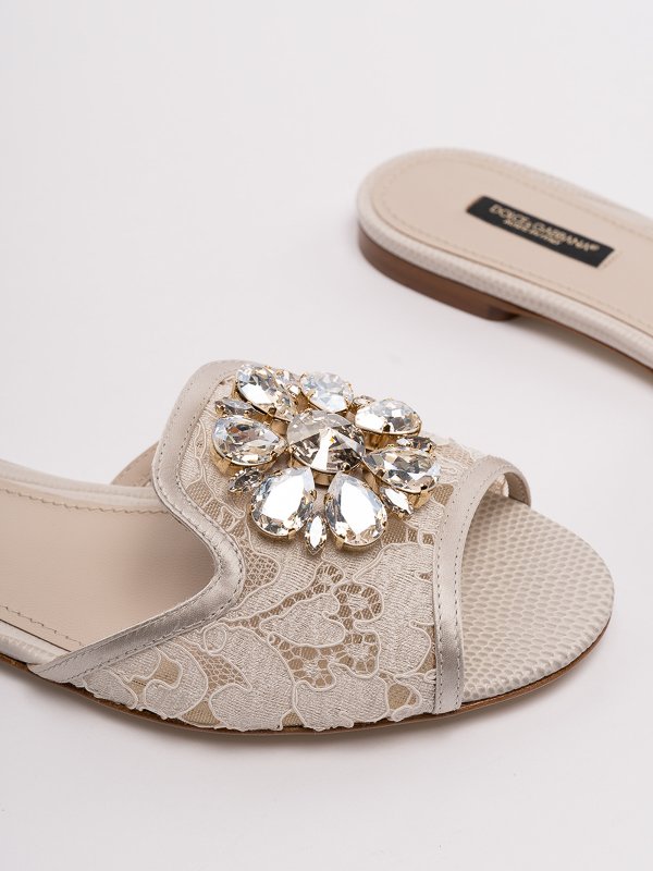 flat sandals with lace and brooch shop online: DOLCE & GABBANA
