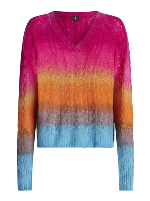 ETRO: Strickpullover mit V-Ausschnitt - V-Pullover - Bunt