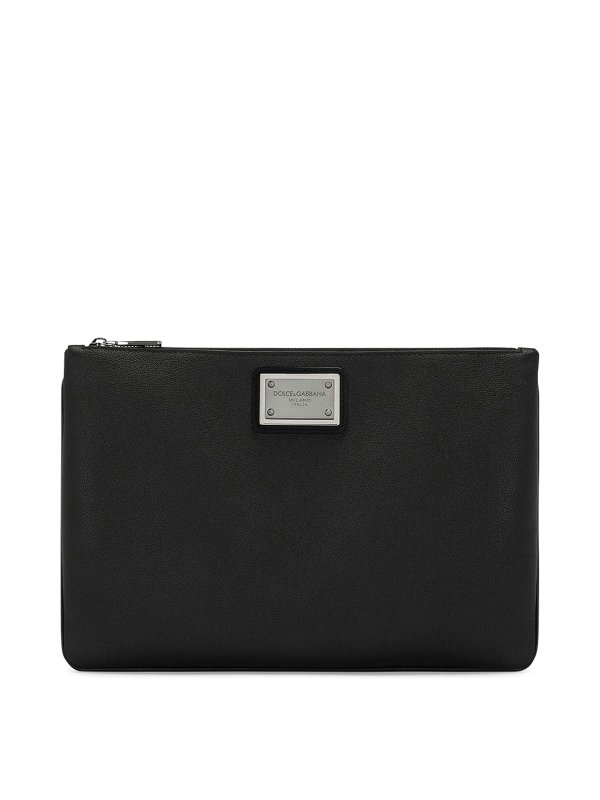 DOLCE & GABBANA: clutches - Leather clutch bag with logo plaque