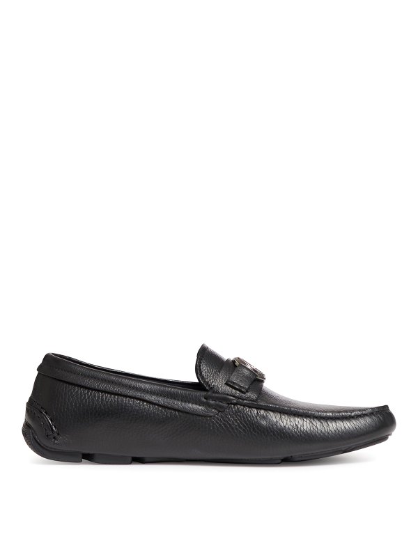 GIORGIO ARMANI: Loafers & Slippers - Hammered leather loafers with logo plaque