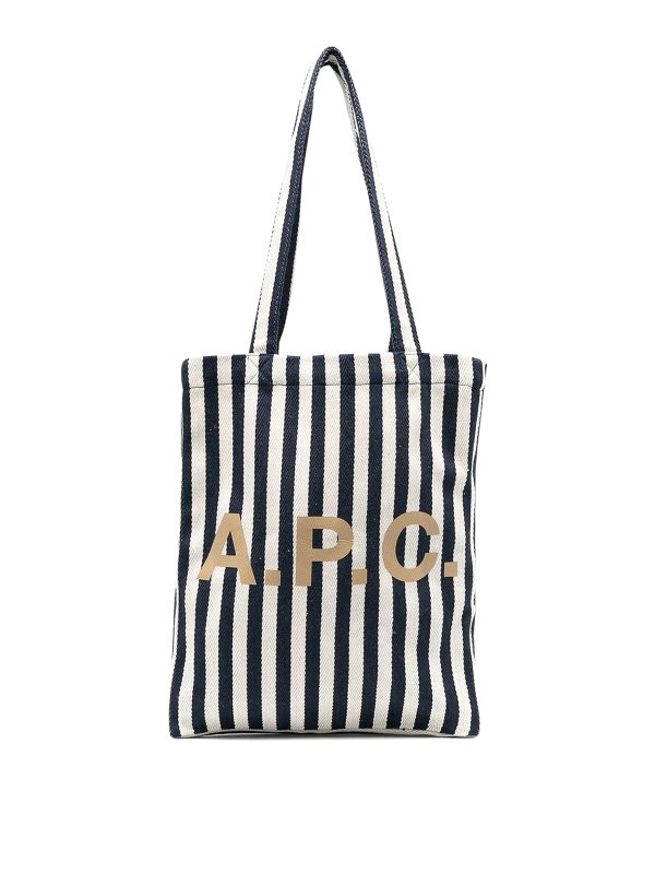 A.P.C.: totes bags - Striped canvas bag with logo