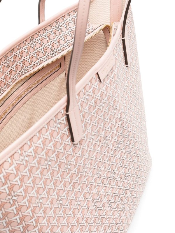 Monogram-pattern coated-canvas tote shop online: TORY BURCH