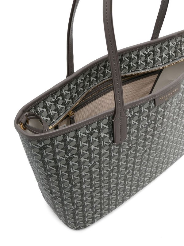 Monogram-pattern coated-canvas tote shop online: TORY BURCH