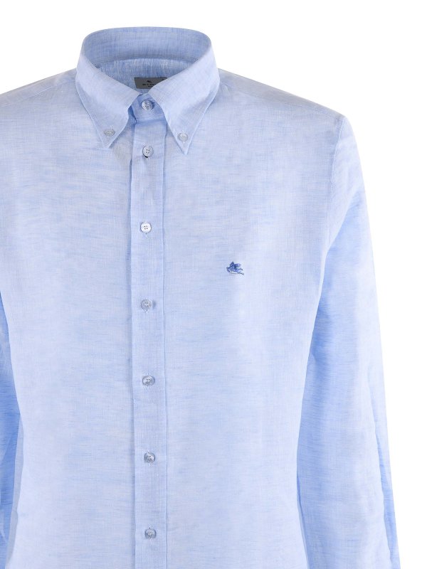 Embroidered logo linen shirt shop online: ETRO