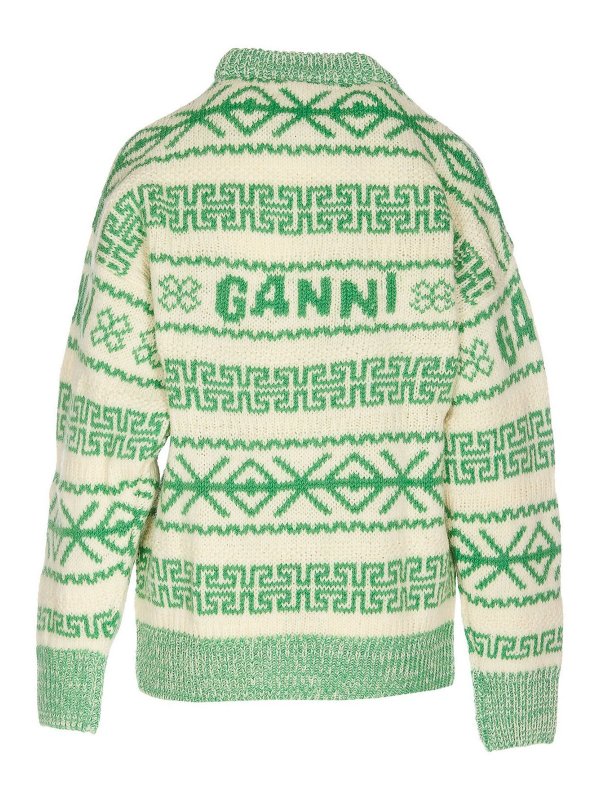 GANNI: Strickpullover mit Rundhalsausschnitt online - Rundhalspullover - Grün