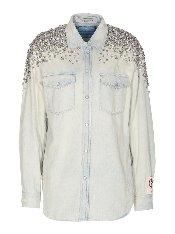 GOLDEN GOOSE: shirts - Distressed crystals detailed shirt