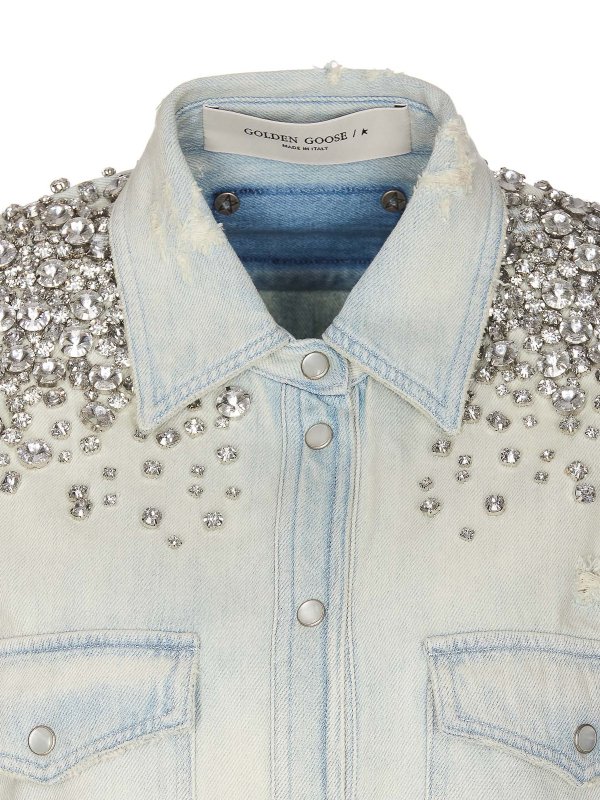 Distressed crystals detailed shirt shop online: GOLDEN GOOSE