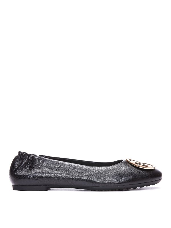 TORY BURCH: flat shoes - Leather Claire flats with logo plaque